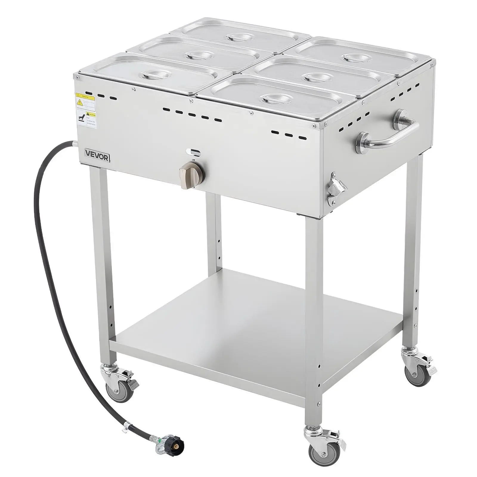 VEVOR Commercial Propane Steam Table, 6-Pan Stainless Steel Pans Outdoor Food Warmer