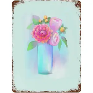 Floral Vase No 5 Fine Art Print Still Life Painting Vintage Tin Sign for Office/Home/Classroom Decor Gifts - Best Birthday/Thanksgiving 8x12 Inch