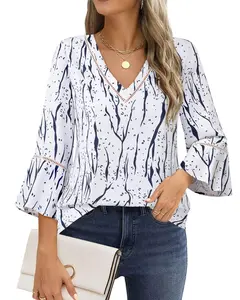 Timeson Work Tops for Women: Business Casual - Womens 3/4 Sleeve Tops and Blouses - Womens Dress Shirts Professional Office Clothing Spring Ladies Tops Interview Formal Attire Fashion Blue White L