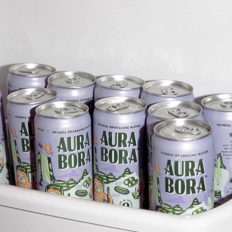 Aura Bora, Craft Sparkling Water Beverage made with Real Herbal Extracts, Lavender Cucumber, 12oz cans, Pack of 12
