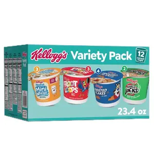 Kellogg's Variety Pack Single Serve Cereals 12 pk. Includes Corn Flakes Frosted Flakes & More 23.4 oz. Perfect for Breakfast Snacks & On-the-Go Meals Food Oatmeal Muesli Instant Grain Vitamin Rice