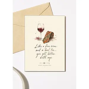 Personalized Dad Pun Card, Like Fine Wine and a Bad Tie, Father’s Day Humor, You Get Better with Age