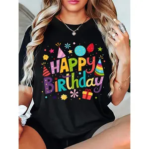 Personalized Birthday Gift Idea for Her - Womens Soft & Comfy Birthday Monogram Print Tee with Classic Round Neck & Short Sleeves. This Cute Custom Graphic Top is Perfect for Birthday Parties, Surprise Celebrations, Girls Day Out, and Making Her Feel Sp