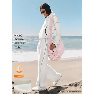 GLOWMODE Micro Fleece Cozy Season Soft Warm Contrast Stitching Pockets Adjustable Elastic Waist Slouchy Barrel-Leg Pants Autumn Winter Outdoors Daily Casual Wear