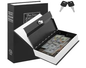 Book Safe with Key Lock, Dictionary Diversion Safe Seceret Hidden Book with Safe Inside, Fake Book Money Metal Lock Box Small, 7.2" x 4.6" x 2.2", Black