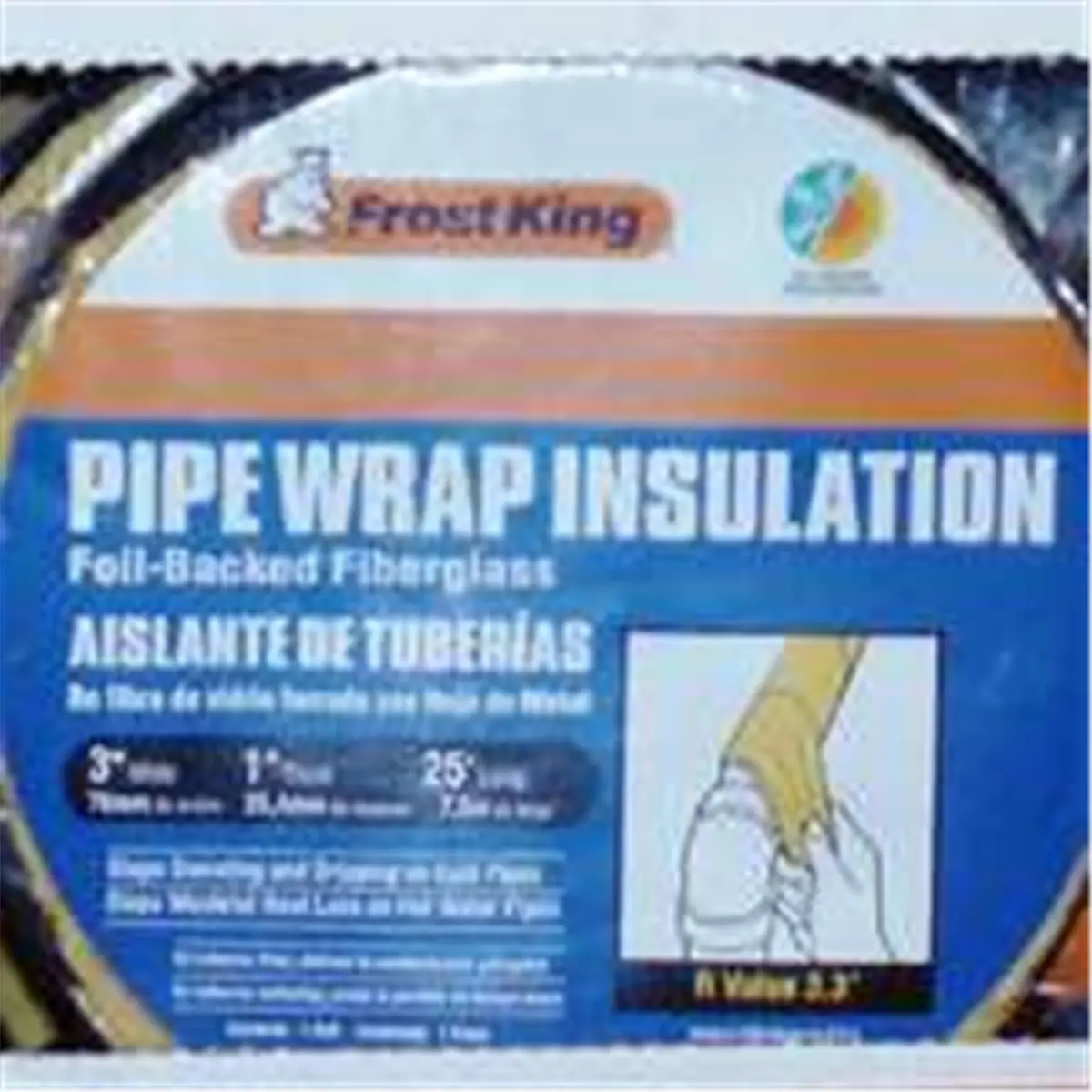 Frost King 212 MAIN Fiberglass Pipe Wrap (SP42X-18 Model) - Foil-Backed Vapor Barrier, 1x3x25ft Heat Reduction Insulation, Compatible with 12ft of 3/4in Household Appliance Pipes, 1 In