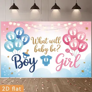 2D Flat, Party Banners 2D Flat Banner, 1pc Polyester Backdrop Gender Reveal Announcement Banner with Pink Blue Color Scheme, for Party Decor Room, Club, Farm, Garden, Home, No Electricity, Easy to Hang Gift f