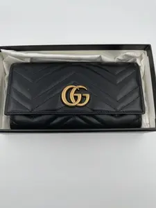 Pre-owned GUCCI LEATHER Shoulder Bags BLACK GOLD HARDWARE WALLET FULL SET