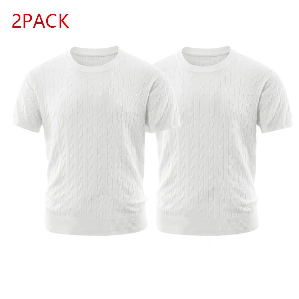 2PACK Men's Cable Knit Tees  Trendy Textured Short Sleeve Shirts, Soft Comfy Casual Crew Neck Tops, Essential Streetwear