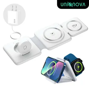 UNIQNOVA 3in1 Wireless Charging Station for Apple Devices Foldable Magnetic Charger 15W for iPhone 17/16/15/14/13/12/11 series, AirPods 3/2/Pro, iWatch