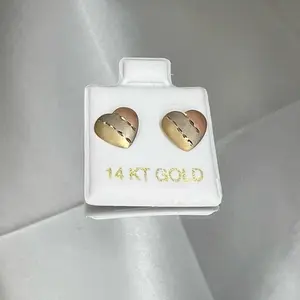 14k Gold Tri Gold Heart Screw Back Studs - Elegant and Durable Jewelry for Everyday Wear
