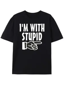 I With Stupid T-Shirt, Fun Men's New T-Shirt, All-Comfortable Casual Breathable Crew Neck Shirt