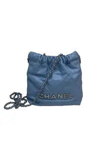 Pre-owned CHANEL leather Shoulder Bags Mini 22 Hobo Blue Crossbody Bags, Handbags