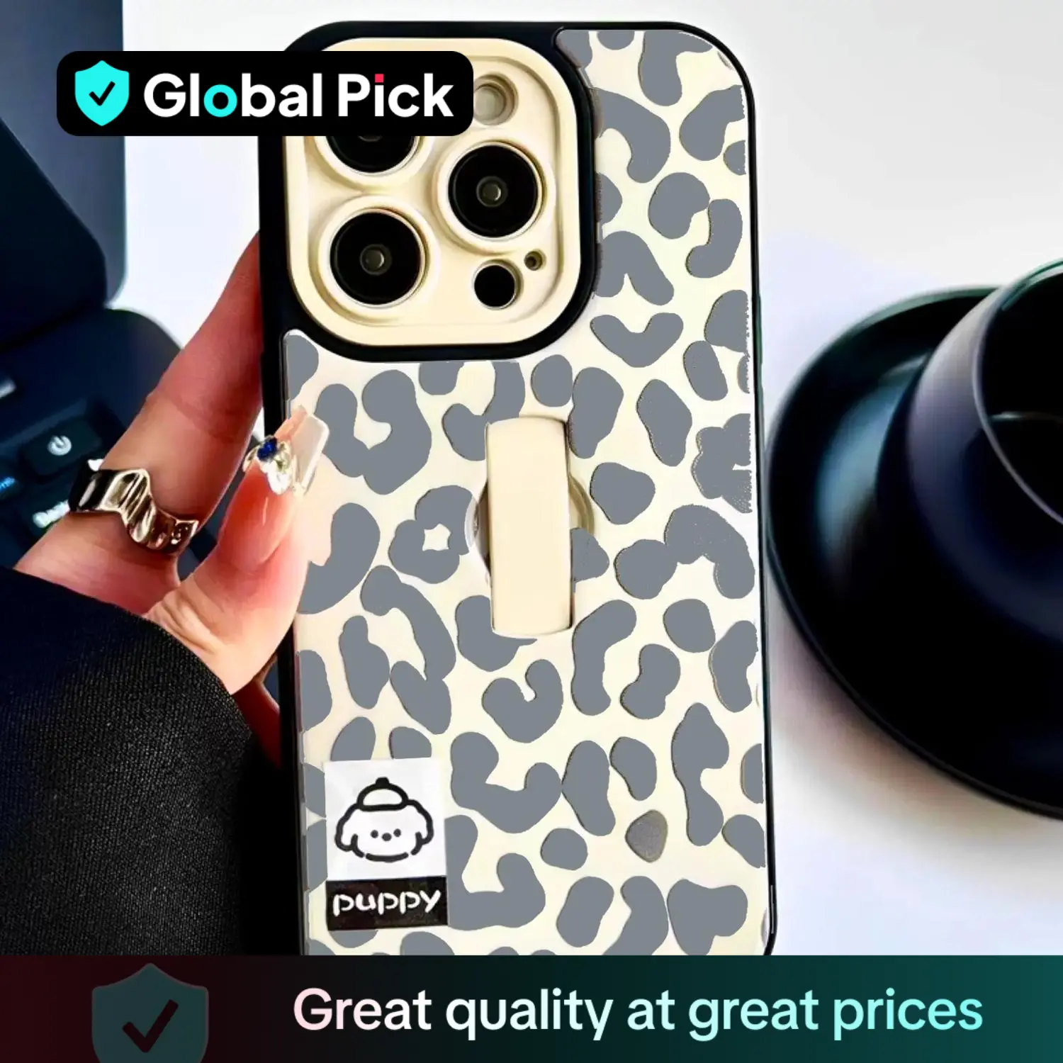 Fashion Leopard Pattern Phone Case with Invisible Finger Ring Holder, Shockproof Phone Protective Cover, Phone Accessories for iPhone 16 15 14 13 12 1
