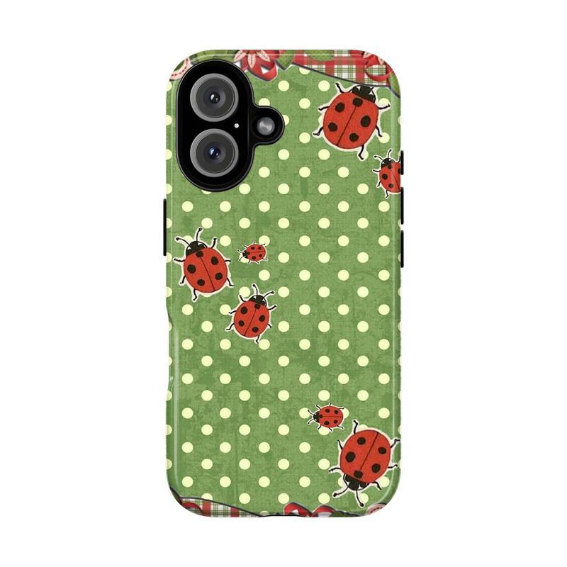 Ladybug Pattern Phone Case Collection – Denim Daisies, Stars, Grid, Polka Dots & Plaid Nature-Inspired Whimsical Aesthetic | Tough Protective Cover | Playful Trendy Gift | Compatible With iPhone 11–17