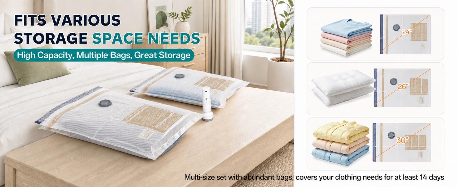 Vacuum Storage Bags with Cordless Electric Pump, 9/15 Pack in 3 Sizes, USB Rechargeable 5000Pa Space Saver Bags for Clothes, Bedding, Travel & Moving