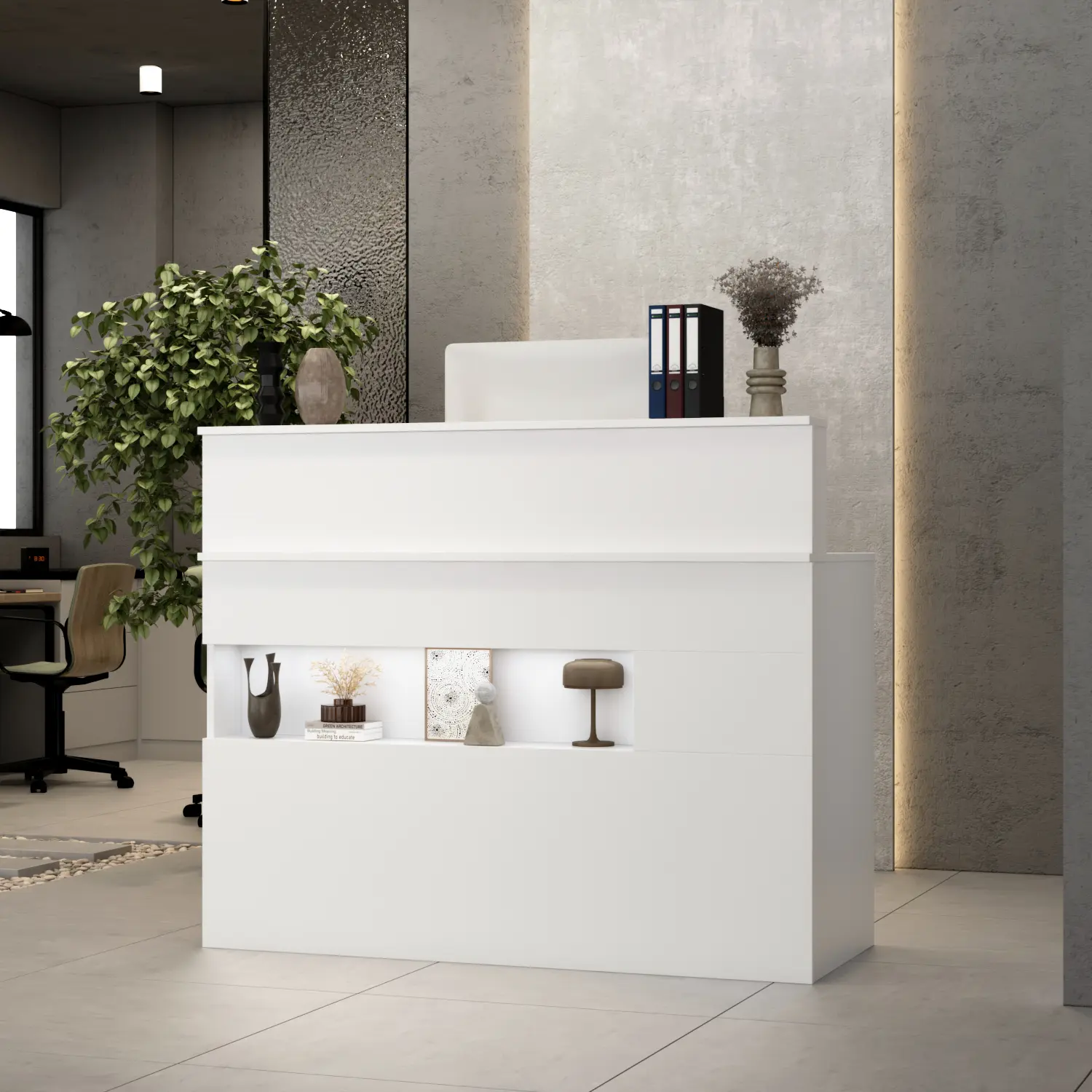 FUFU&GAGA Reception Desk with Counter, Retail Counter with Lighted Display Shelf & Lockable Drawers, for Salon Reception Room Checkout Office ,39.2" H