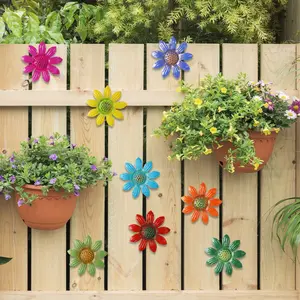 8-Pack 3.54-Inch Vibrant Metal Fake Flower Wall Decor, Ideal for Indoor & Outdoor Decoration, Home Living Room Wedding Party Festive