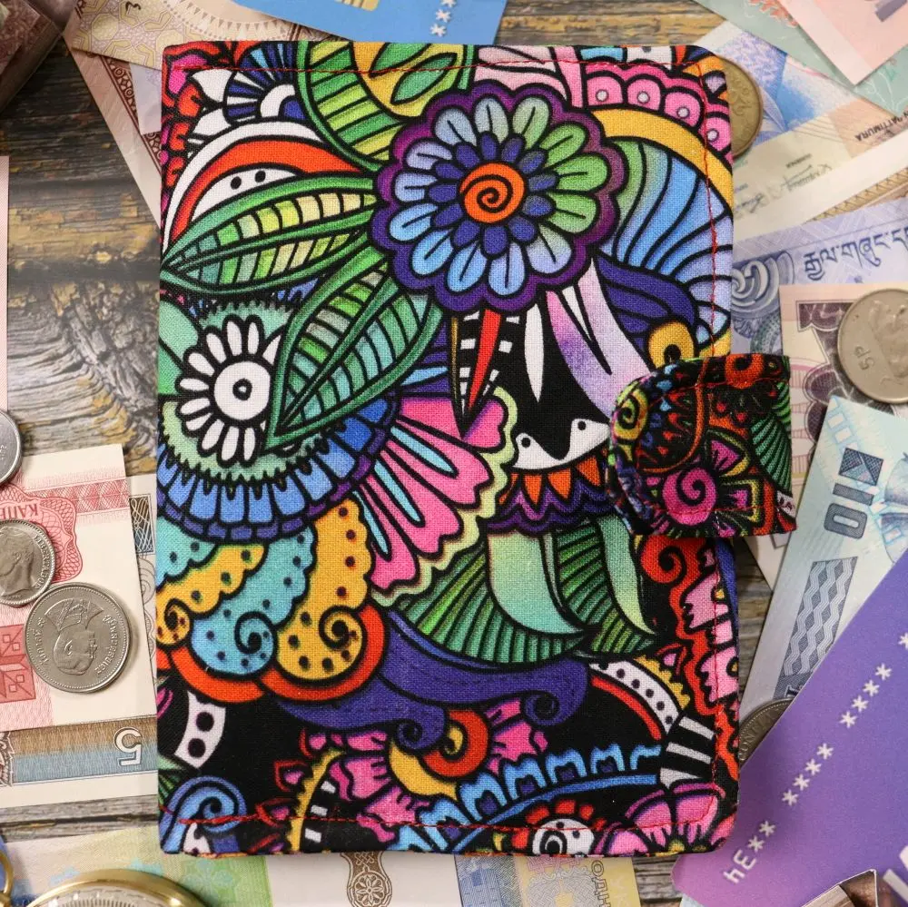 Nature Is Groovy Passport Wallet - Handmade with 3 Credit Card Holders, 2 Spacious Pockets, Extra Pocket for Notepad, Includes Pencil for Travel Convenience