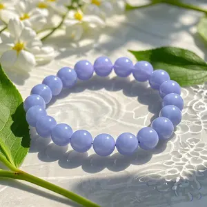 Natural Healing Blue Lace Agate Stretch Bracelet – Calming Lavender-Blue Stone for Stress Relief & Emotional Balance Artisan Crafted Soothing Energy