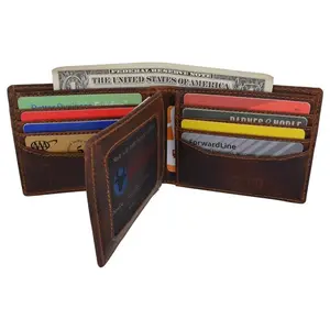 Vintage Leather Bifold Center Flap RFID Blocking Wallet For Men