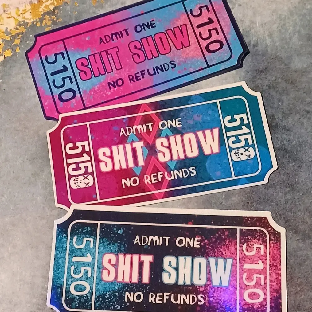 Crazy Holographic Water Bottle Sticker, Harley Inspired, Carnival Ticket Sticker, 5150 Sticker, Joker sticker, Personality sht show