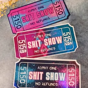 Crazy Holographic Water Bottle Sticker, Harley Inspired, Carnival Ticket Sticker, 5150 Sticker, Joker sticker, Personality sht show