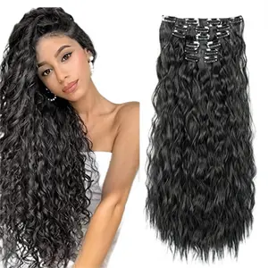 7 clip-on curly extensions wig, 30-inch long mermaid wavy extensions synthetic wig for a variety of hairstyles claw  clip long wavy curly  hair