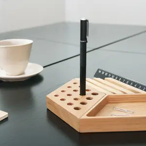 Wooden Desk Organizer with Pen Holder & Card Slot, Multi-functional Office Desktop Storage Box, Versatile Stationery Caddy for Pens, Business Cards & Small Supplies, Workspace Organization Essential