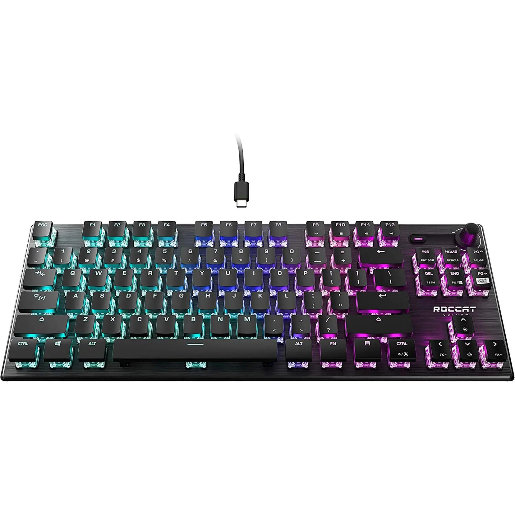 Vulcan TKL Mechanical PC Tactile Gaming Keyboard, Compact, Tenkeyless, Titan Switch Optical, RGB AIMO Lighting, Anodized Aluminum Top Plate, Detachable USB-C Cable, Low Profile Design, Black