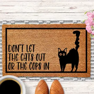 Funny Cat Doormat, Don't Let The Cats Out or The Cops In, Humorous Welcome Mat, Cat Lover Gift, Front Door Porch Decor, Funny Cat Home Decor