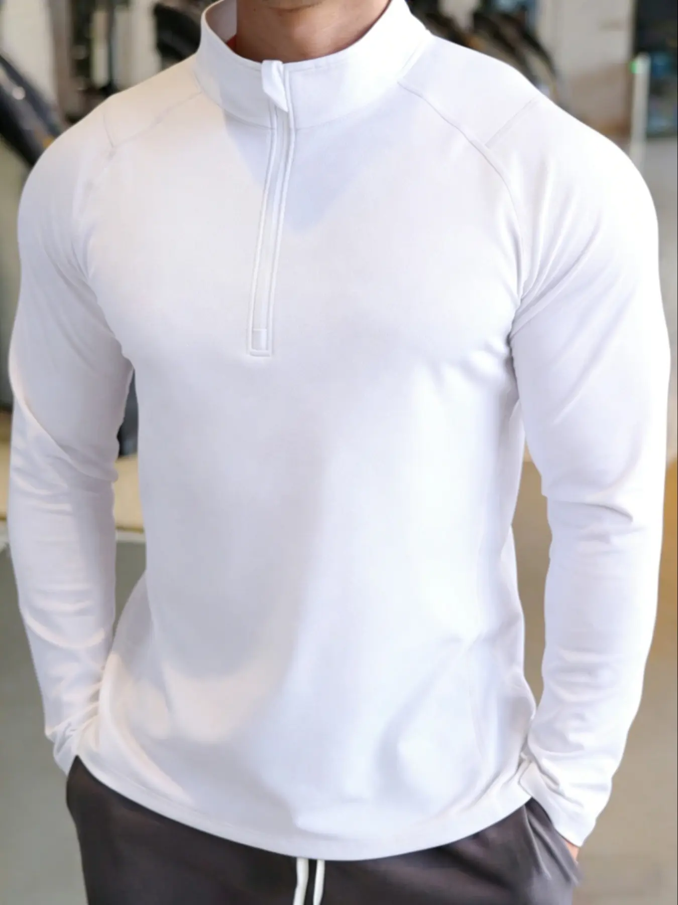 Men's Plain Zipper Mock Neck Sweatshirt, Slim Casual Sporty