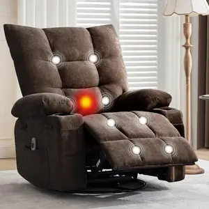 【GARVEE】Swivel Rocker Recliner Chair with Heat and Massage, 360 Degree Swivel Rocking, Oversized Sofa Seat with Cup Holders, Perfect for Living Room Comfort and Relaxation
