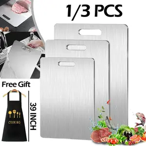 1/3 PCS Stainless Steel Cutting Boards, Kitchen Cutting Board, Double Sided Food Grade Non Stick Cutting Board, Used For Cutting Fruits, Vegetables, And Various Ingredients, Suitable For Kitchens, Dishwashers, And Various Cooking Tasks