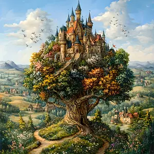 1000pcs Enchanted Forest Castle Puzzle - Miniature Jigsaw Puzzle Game with Castle, Trees, Birds & Fairy Tale Landscape - Challenging Large-Scale 38x38cm (15x15in)