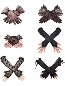 6 Pairs Black Lace Gloves Fingerless Gloves for Women Elegant Short Gloves Bridal Gloves for Wedding Parties Black Gloves Fancy Dress for Halloween Cosplay 1920s Gloves Long Black Gloves Set