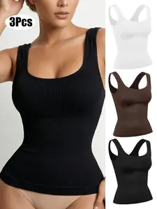 Women's Shapewear Tank Top Set, Chic Pure Color Abdominal Compression Shirt, Seamless Body Shaping Underwear Strapless Vest, Backless Slimming Clothing