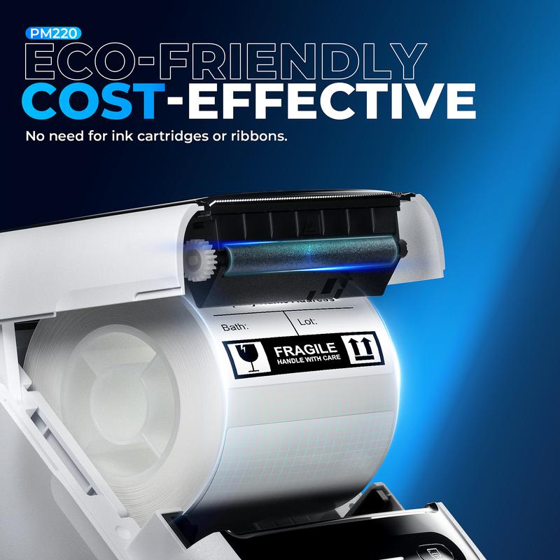 PM220 Label Printer, Bluethooth Label Printer, Portable Thermal Printer for Small Business, Logo, Clothing, Mailing, Sticker Printer for Phones & PC
