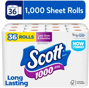 Scott 1000 Toilet Paper, 36 Rolls, 1000 Sheets Per Roll