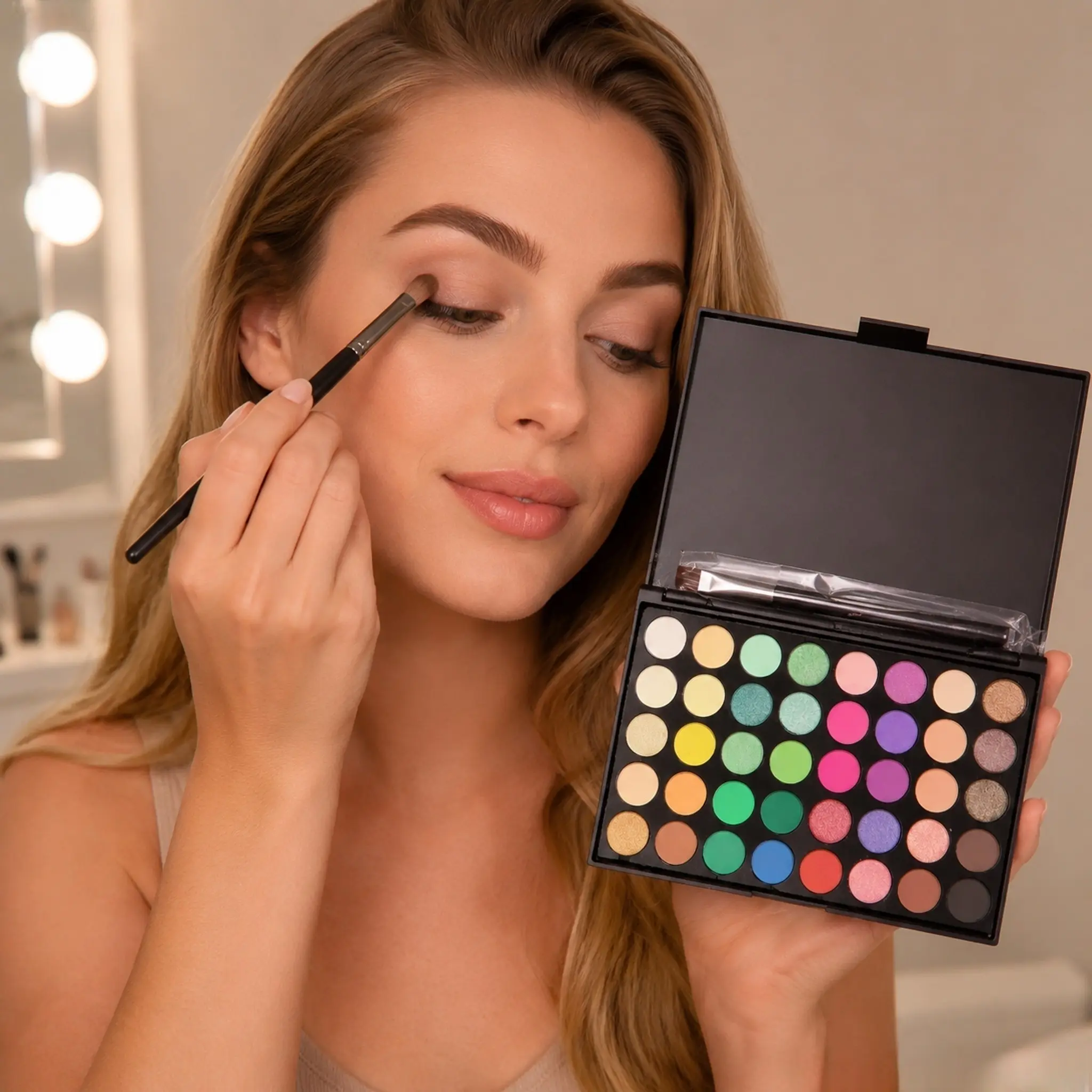 40-Shades Eyeshadow Palette Included Makeup Brush, Compact Color Blending Palette, Perfect Present, Waterproof Makeup Palette, Eye Cosmetics, Long-Lasting Shimme And Matte Eyeshadow Palette, Perfect Gift for Girlfriend Multicolor Eyeshadow Palette Rainbow