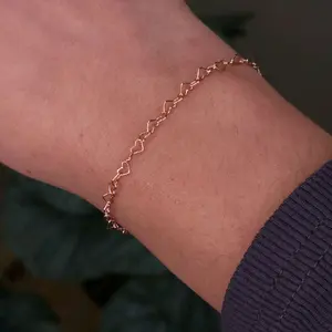 14KGF Rose Heart Bracelet - Elegant Rose Gold Heart Design for Women's Fashion Jewelry
