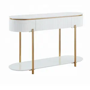 Elegant White Console Table with Gold Legs and Lower Shelf Modern Design for Living Room