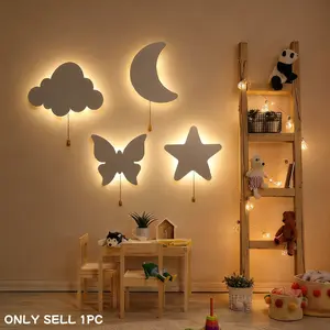 LED Floating Wall Light, Star Moon Butterfly Cloud Options, Battery Powered Hanging Night Lamp, Soft Glow, Easy Installation, Indoor Decorative Light, Ambient Night Lamp, Decorative Lighting