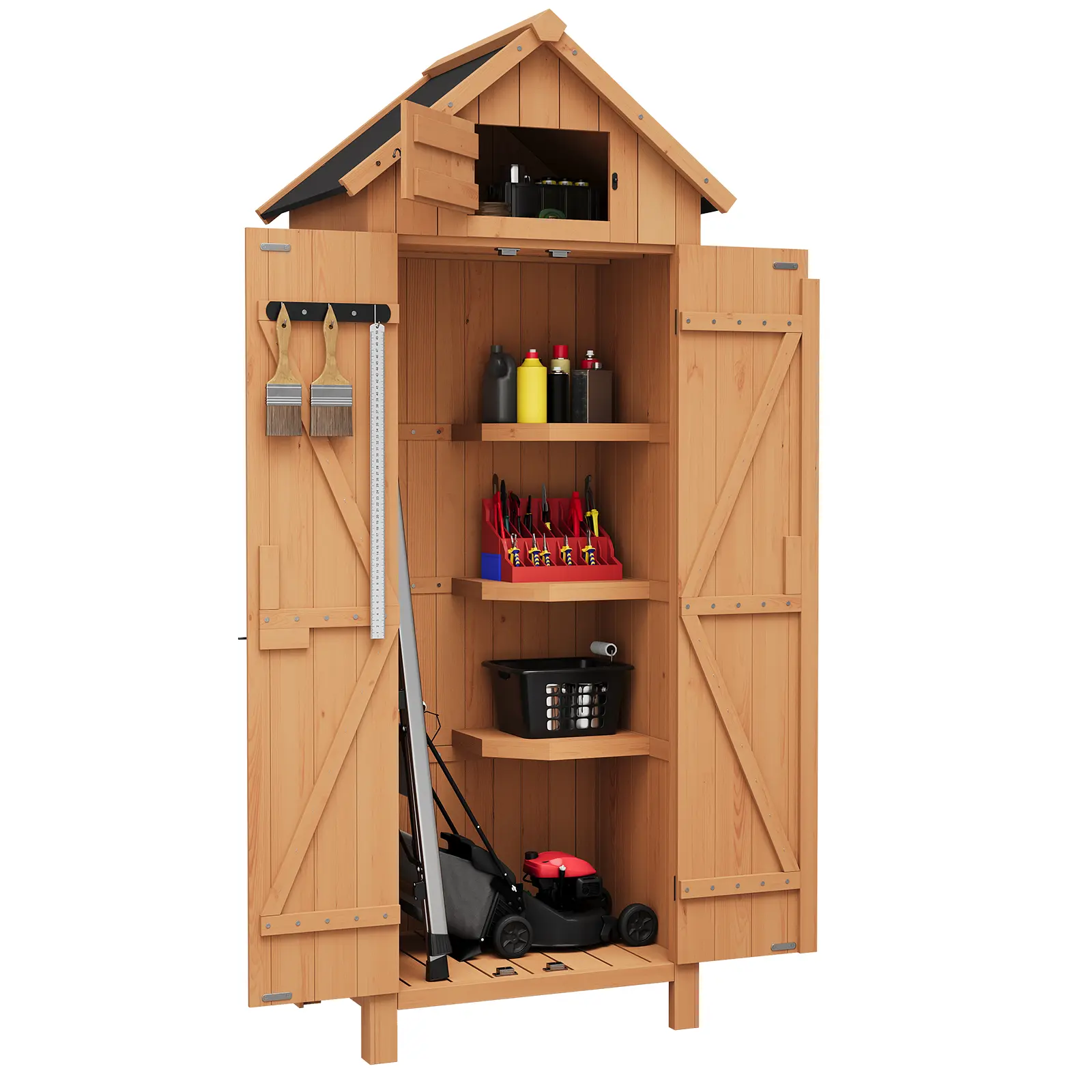 Outdoor Wooden Storage Wardrobe – Waterproof, Lockable Door, 3 Adjustable Shelves, Tall Vertical Cabinet for Patio, Yard, Lawn, Balcony
