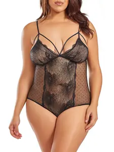 Women's Everly Plus Size Teddy Lingerie Lace Mesh
