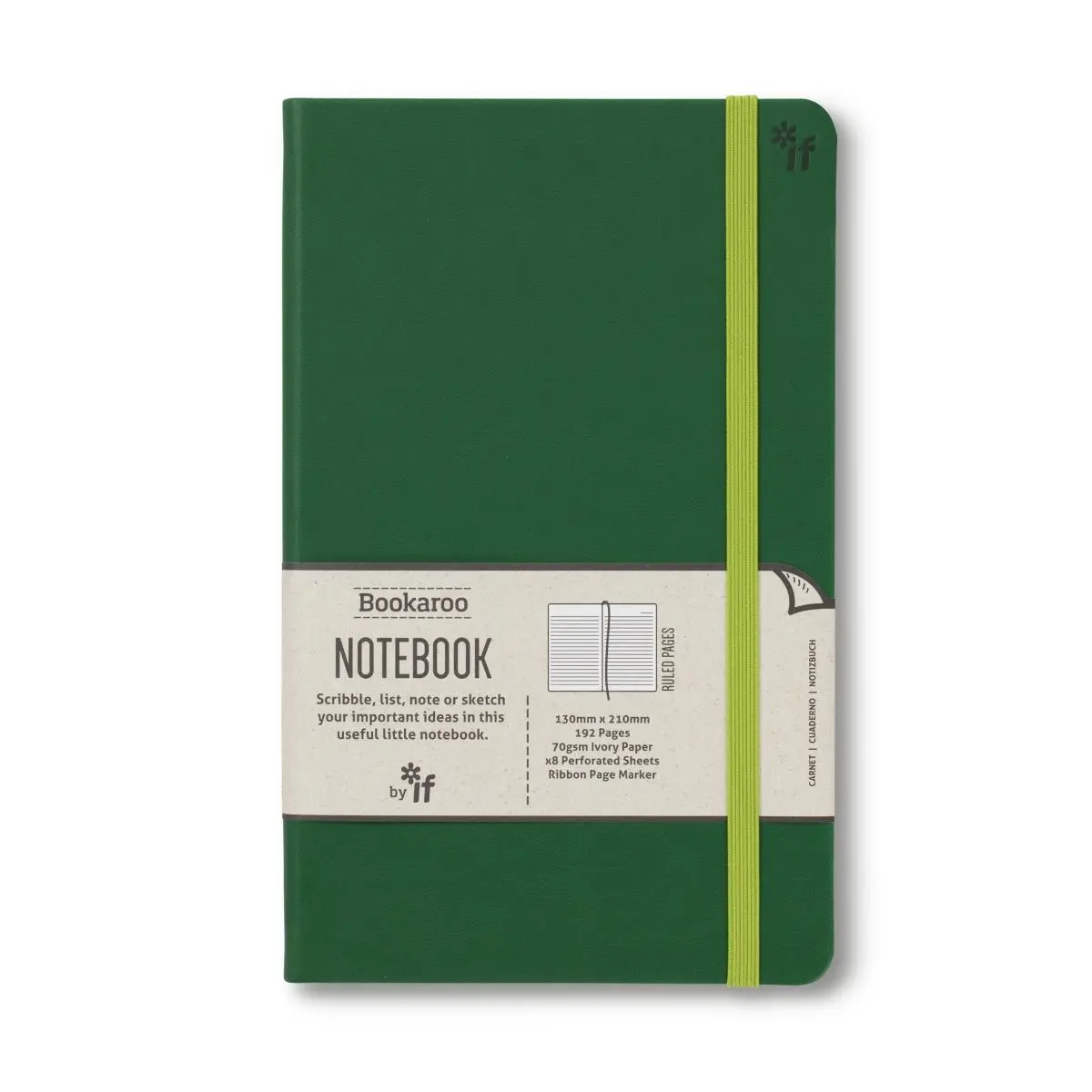 212 MAIN Soft Cover Bookaroo Notebook - Forest Green, 192 Ivory Pages, Tear-Out Sheets, Office Stationery for Computers & Office Equipment Use, Soft Cover Notebook