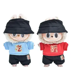 Factory Universal 17cm Soft Labubu Cartoon Toy Sitting Party Dress-Up Doll with Replaceable Pendant Hat for Playtime