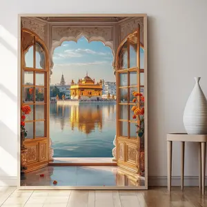 Unframed, Room Decor, Amritsar, Golden Temple And Marigold Windows, Punjab Art Print 5 size, 8x12 to 27x40 inch