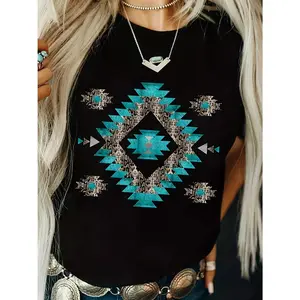 graphic print t-shirt, short sleeve crew neck casual top for summer & spring, Women's clothing Womenswear Tshirt Streetwear Crewneck