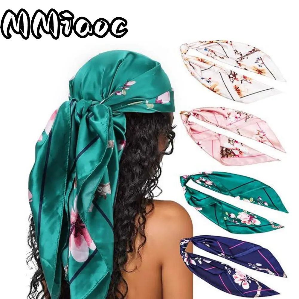 Women's 4pcs 35in Basic Pure Silk-Polyester Breathable Large Square Satin Headscarf - Sports & Outdoor Accessory for Daily, Evening Hair Additions, Gift for Sister